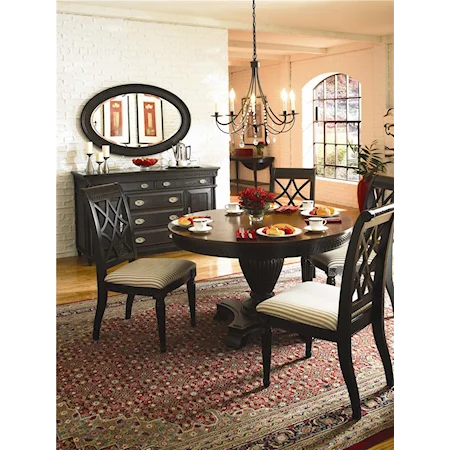 Pedestal Dining Table and Fret-Back Side Chair Set